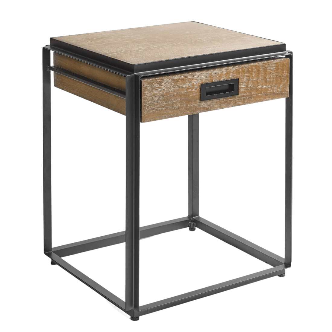 Ardales Natural Oak Bedside Table with Black Metal Base - Maison Rêves UK