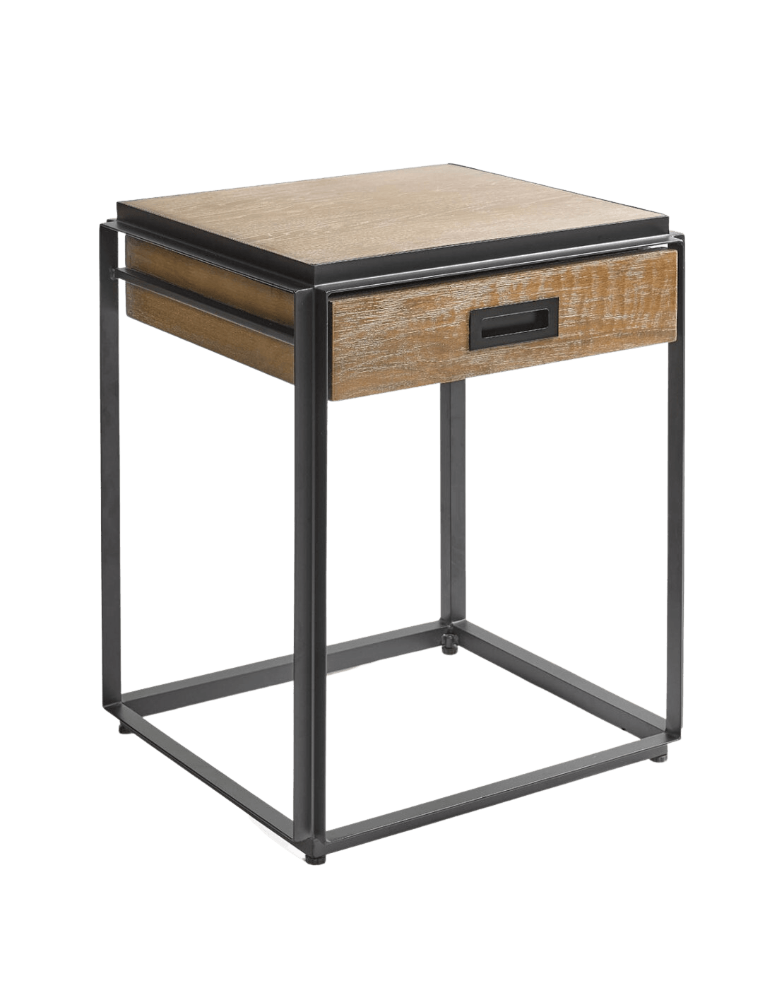 Ardales Natural Oak Bedside Table with Black Metal Base - Maison Rêves UK