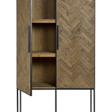 Murcia Herringbone Pine Wood Cabinet with Metal Base