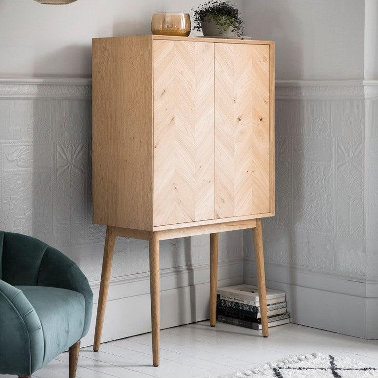 Astley 2 Door Oak Cocktail Cabinet with Glass Shelving - Maison Rêves UK