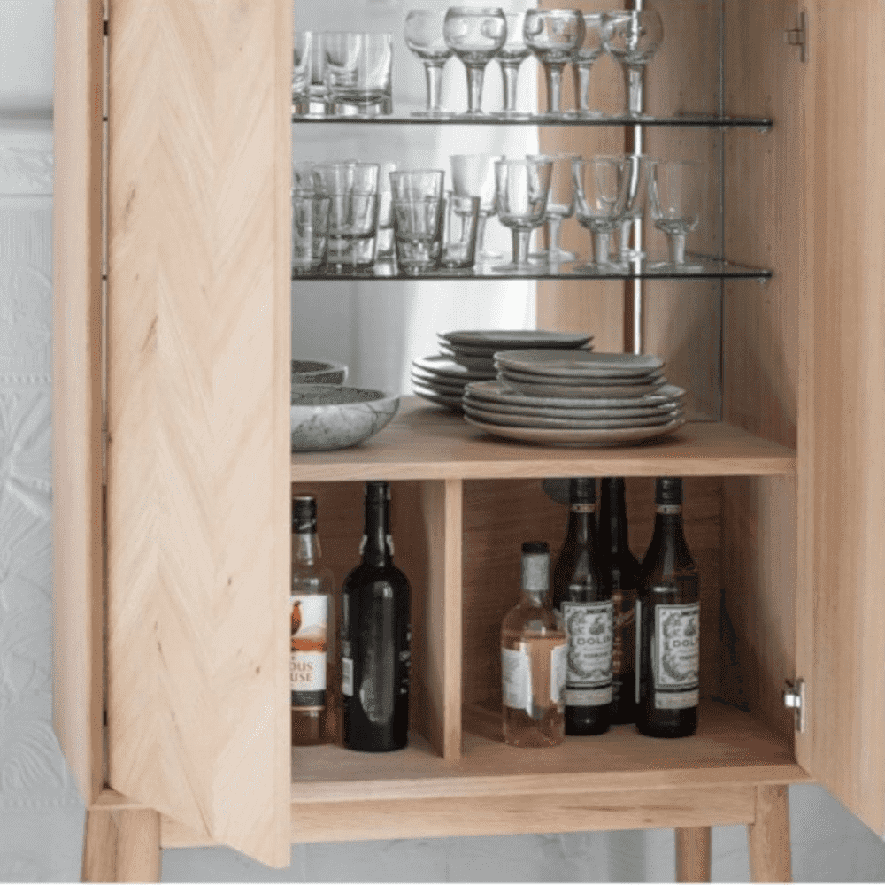Astley 2 Door Oak Cocktail Cabinet with Glass Shelving - Maison Rêves UK