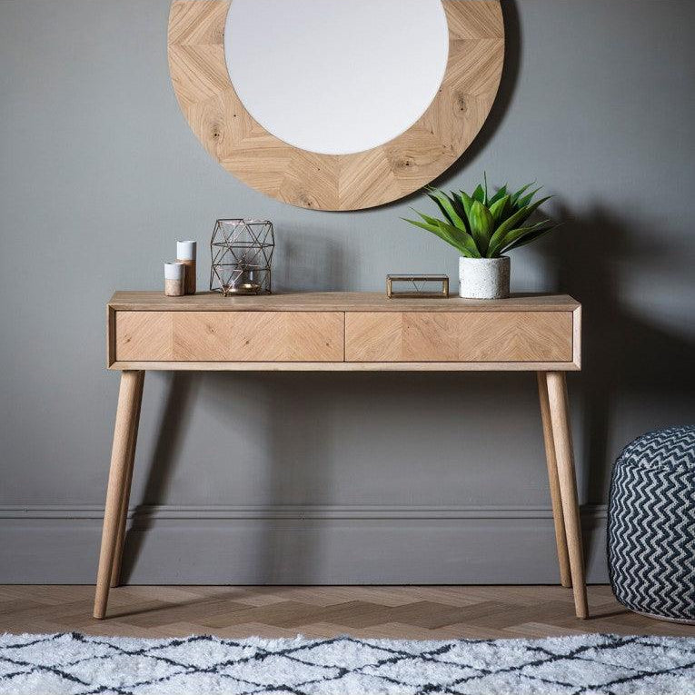 Astley 2 Drawer Oak Console Table - Maison Rêves UK