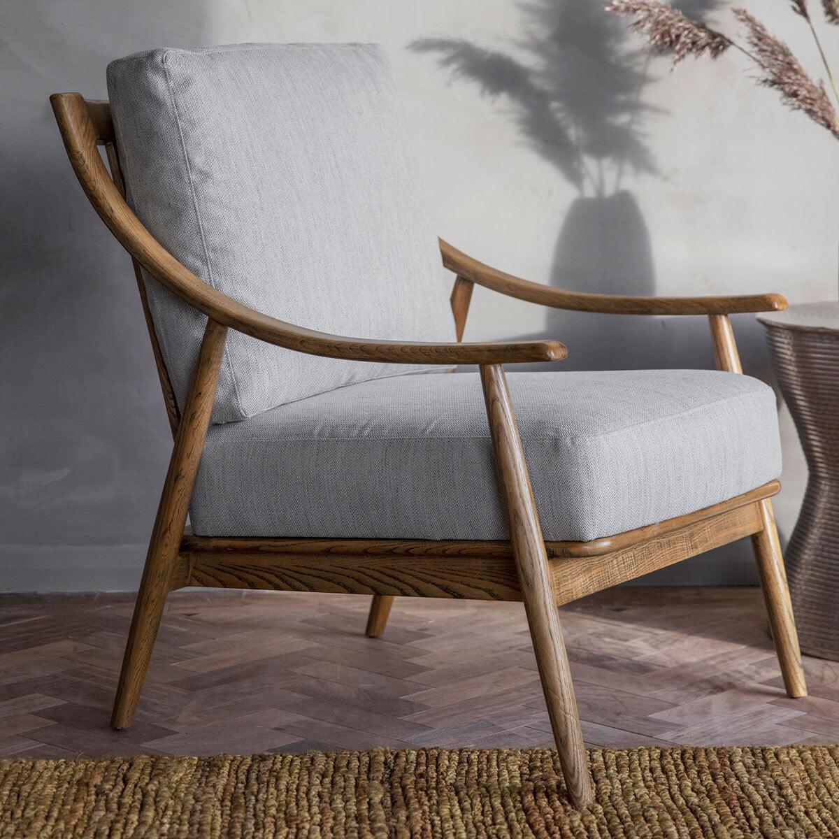 Balistone Armchair Natural Linen with Wooden Frame - Maison Rêves UK
