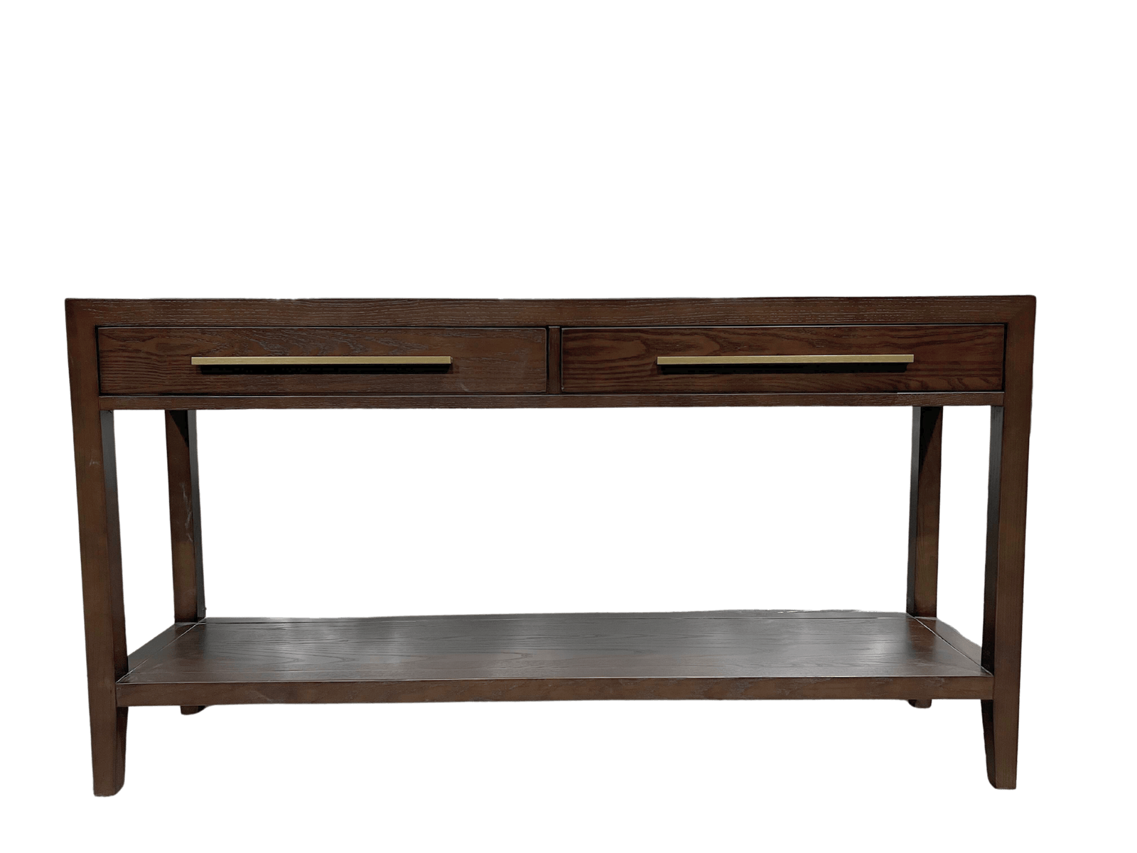 Bayeux 2-Drawer Brushed Brown Solid Oak Console Table with Brass Handles - Maison Rêves UK