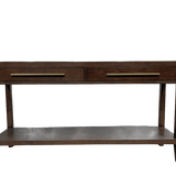 Bayeux 2-Drawer Brushed Brown Solid Oak Console Table with Brass Handles - Maison Rêves UK