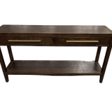 Bayeux 2-Drawer Brushed Brown Solid Oak Console Table with Brass Handles - Maison Rêves UK