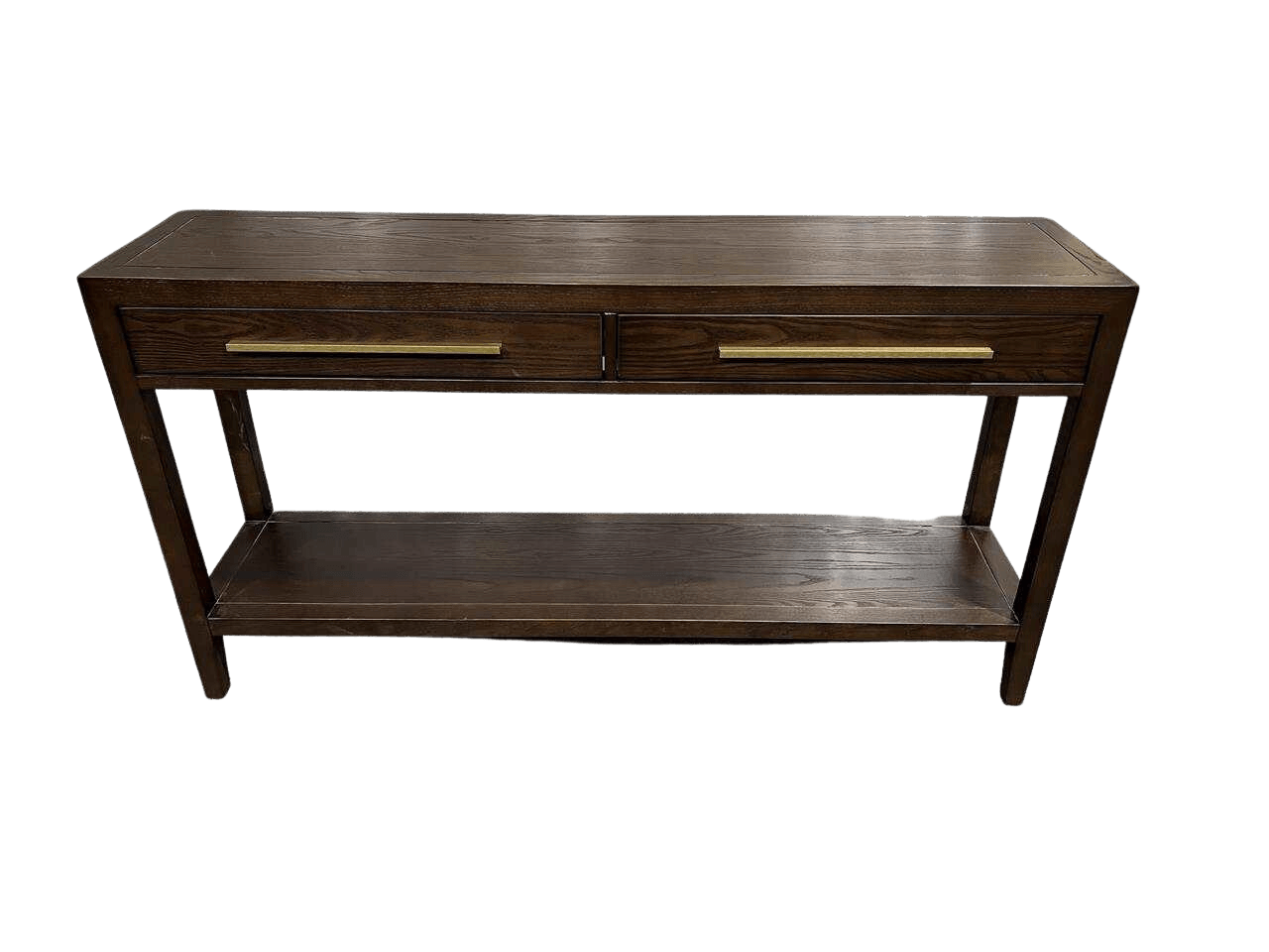 Bayeux 2-Drawer Brushed Brown Solid Oak Console Table with Brass Handles - Maison Rêves UK