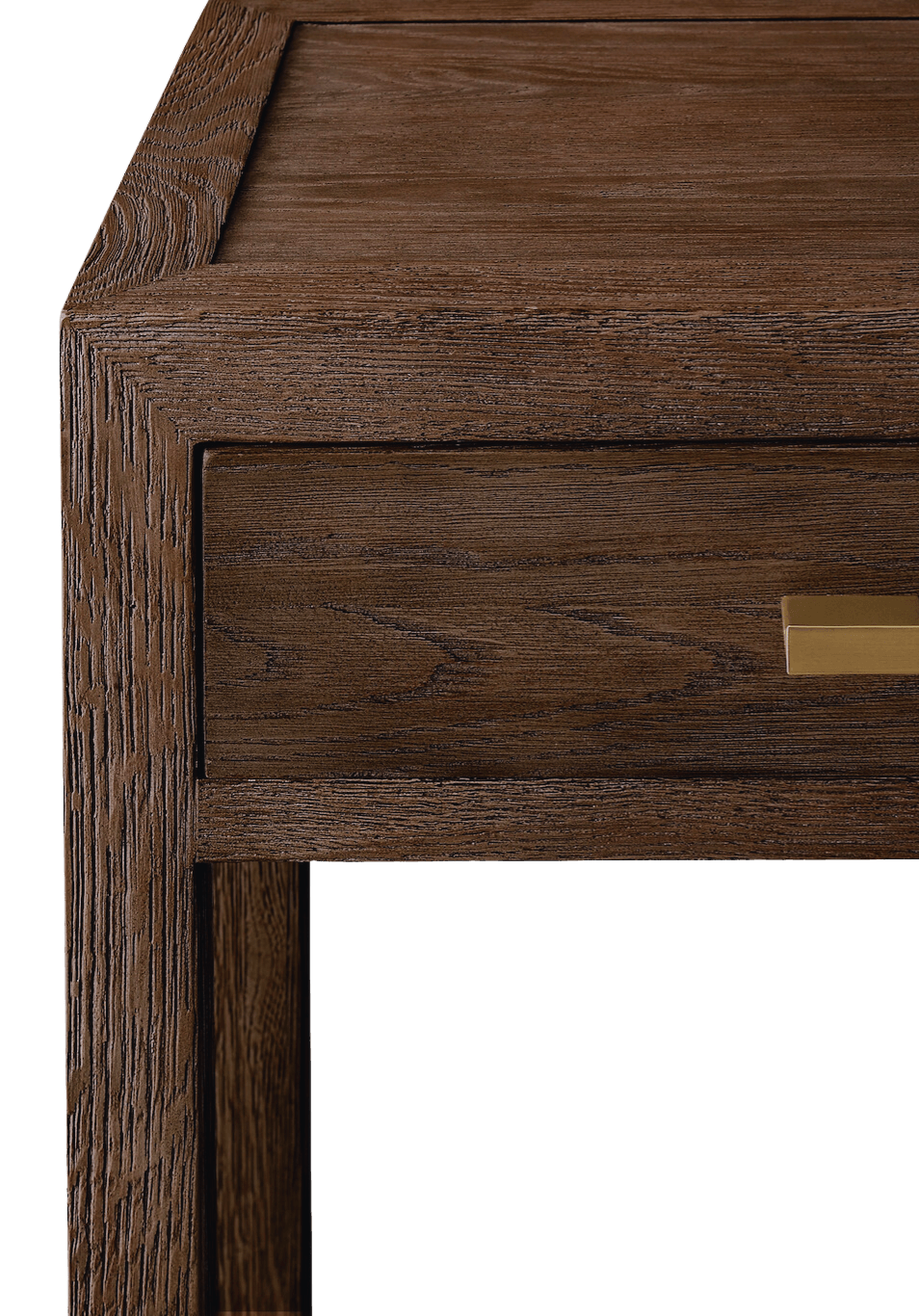 Bayeux 2-Drawer Brushed Brown Solid Oak Console Table with Brass Handles - Maison Rêves UK