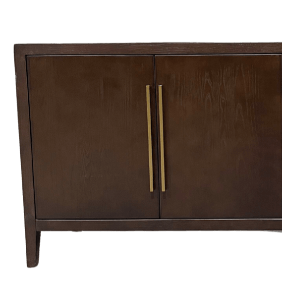 Bayeux 4-Door Brushed Brown Solid Oak Sideboard with Brass Handles - Maison Rêves UK
