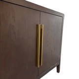 Bayeux 4-Door Brushed Brown Solid Oak Sideboard with Brass Handles - Maison Rêves UK