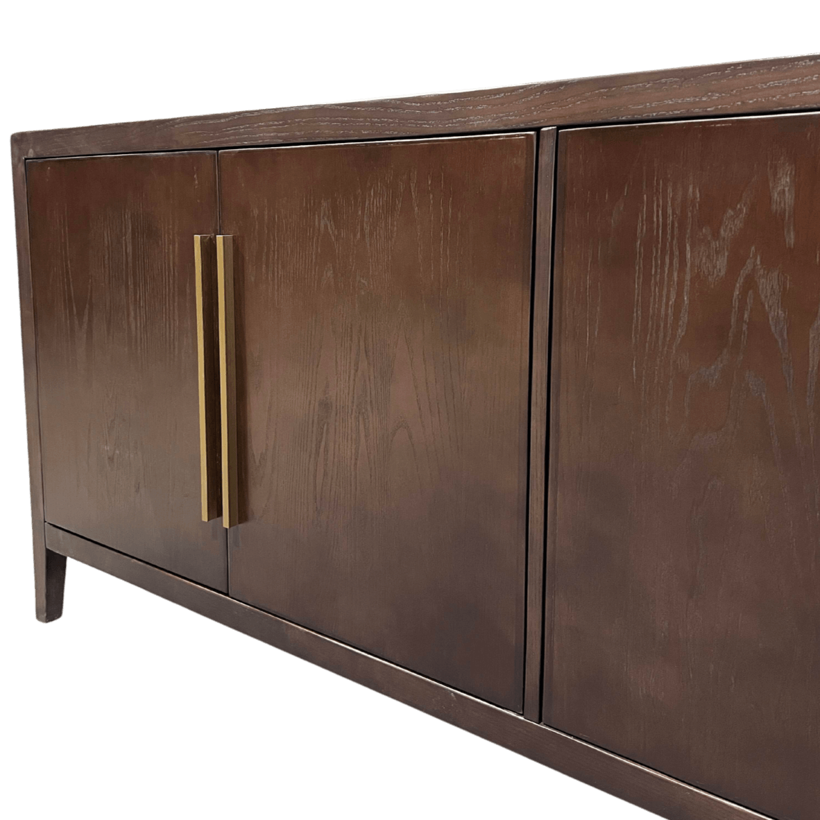 Bayeux 4-Door Brushed Brown Solid Oak Sideboard with Brass Handles - Maison Rêves UK
