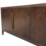 Bayeux 4-Door Brushed Brown Solid Oak Sideboard with Brass Handles - Maison Rêves UK