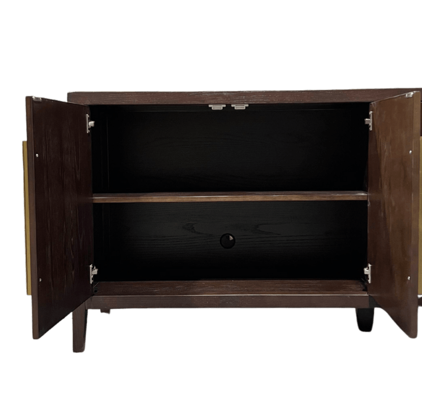 Bayeux 4-Door Brushed Brown Solid Oak Sideboard with Brass Handles - Maison Rêves UK