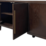 Bayeux 4-Door Brushed Brown Solid Oak Sideboard with Brass Handles - Maison Rêves UK