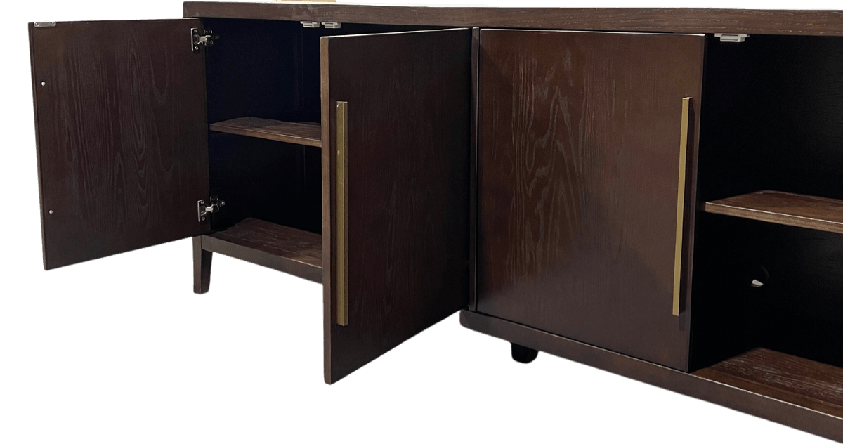 Bayeux 4-Door Brushed Brown Solid Oak Sideboard with Brass Handles - Maison Rêves UK