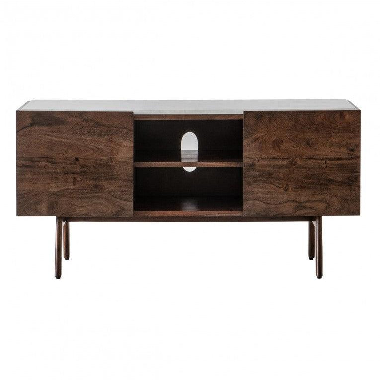 Bellavia Acacia Wood Media Cabinet with Marble Top - Maison Rêves UK