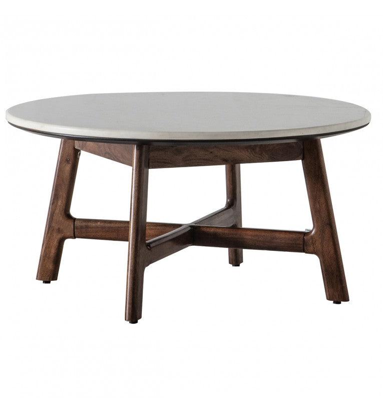 Bellavia Acacia Wood Round Coffee Table with Marble Top - Maison Rêves UK