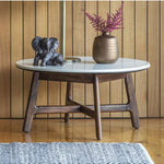 Bellavia Acacia Wood Round Coffee Table with Marble Top - Maison Rêves UK