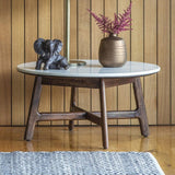 Bellavia Acacia Wood Round Coffee Table with Marble Top - Maison Rêves UK
