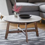 Bellavia Acacia Wood Round Coffee Table with Marble Top - Maison Rêves UK
