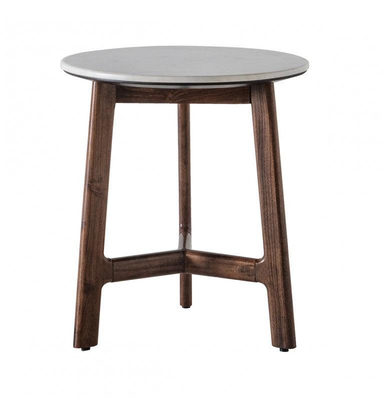 Bellavia Acacia Wood Side Table with Marble Top - Maison Rêves UK