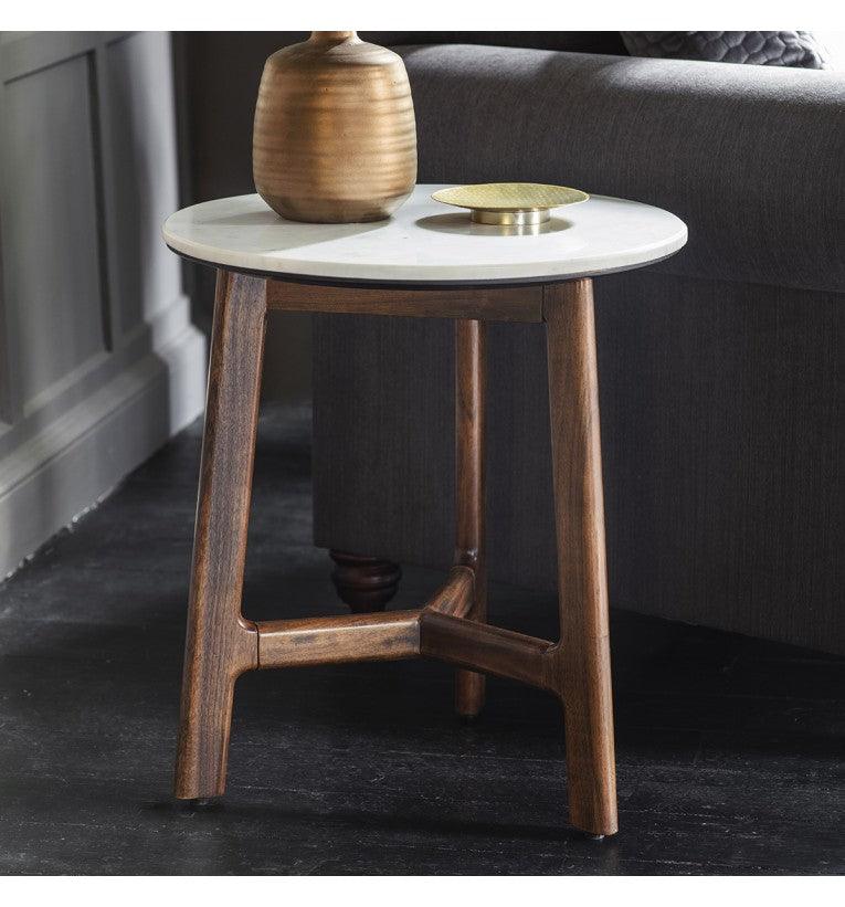 Bellavia Acacia Wood Side Table with Marble Top - Maison Rêves UK