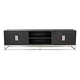 Blackbone Black Oak 4 Door Media Unit with Silver Base and Open Compartment by Richmond Interiors - Maison Rêves UK