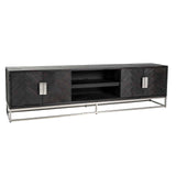 Blackbone Black Oak 4 Door Media Unit with Silver Base and Open Compartment by Richmond Interiors - Maison Rêves UK
