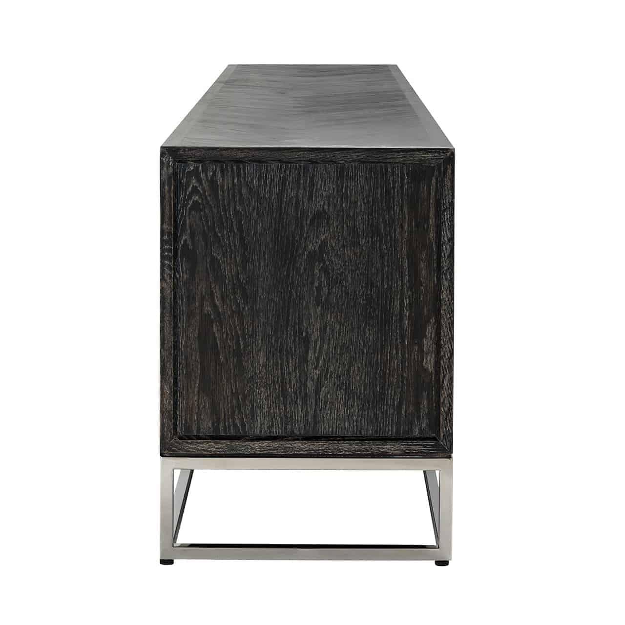 Blackbone Black Oak 4 Door Media Unit with Silver Base and Open Compartment by Richmond Interiors - Maison Rêves UK
