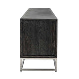 Blackbone Black Oak 4 Door Media Unit with Silver Base and Open Compartment by Richmond Interiors - Maison Rêves UK