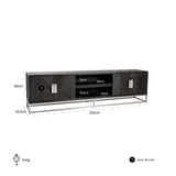 Blackbone Black Oak 4 Door Media Unit with Silver Base and Open Compartment by Richmond Interiors - Maison Rêves UK