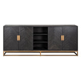 Blackbone Black Oak 4 Door Sideboard with Brass Base and Open Compartment by Richmond Interiors - Maison Rêves UK