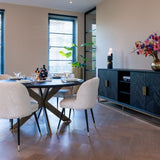Blackbone Black Oak 4 Door Sideboard with Brass Base and Open Compartment by Richmond Interiors - Maison Rêves UK