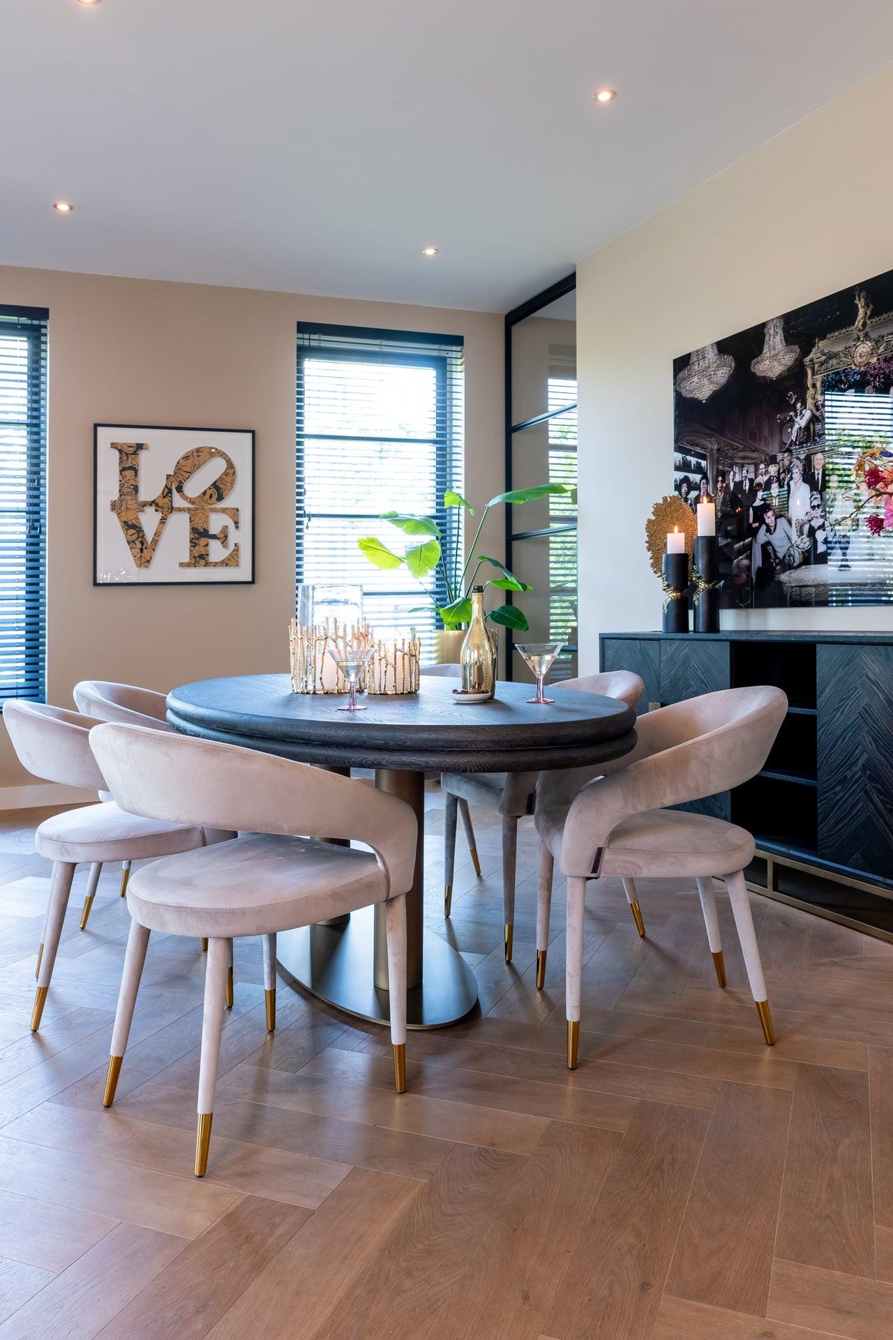 Blackbone Black Oak 4 Door Sideboard with Brass Base and Open Compartment by Richmond Interiors - Maison Rêves UK