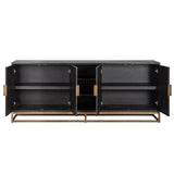 Blackbone Black Oak 4 Door Sideboard with Brass Base and Open Compartment by Richmond Interiors - Maison Rêves UK