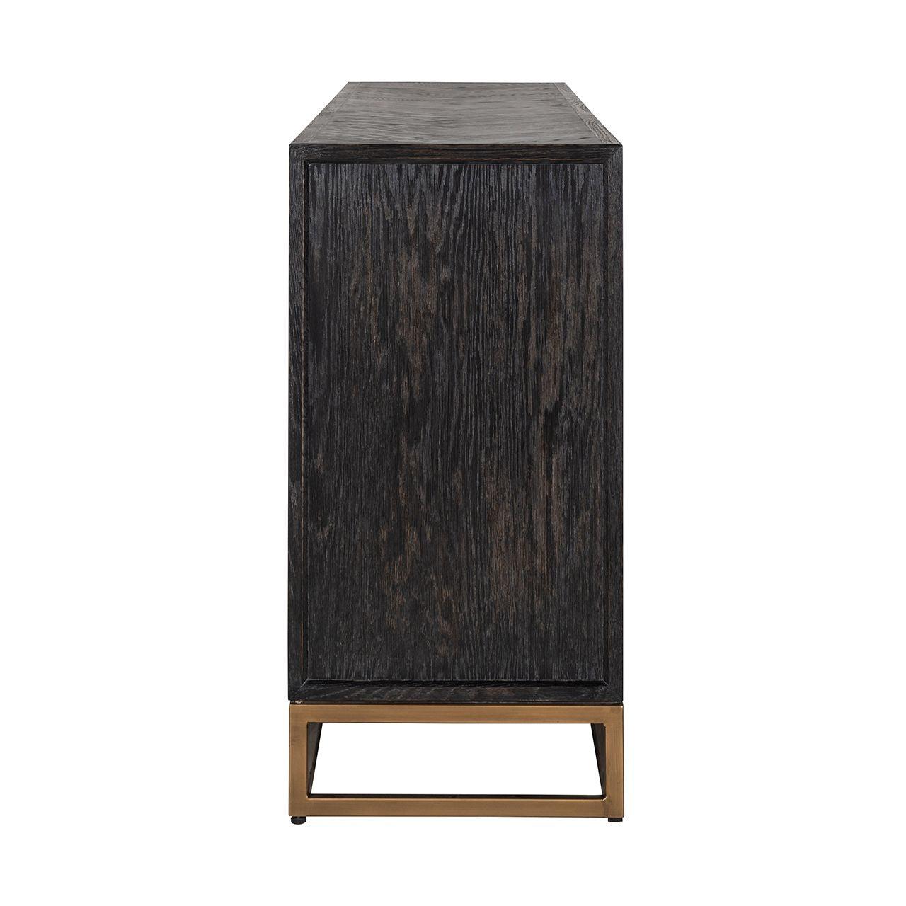 Blackbone Black Oak 4 Door Sideboard with Brass Base and Open Compartment by Richmond Interiors - Maison Rêves UK