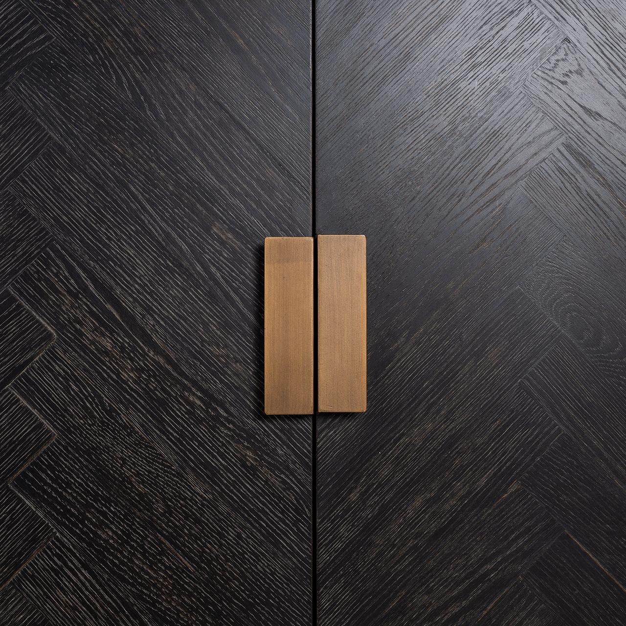 Blackbone Black Oak 4 Door Sideboard with Brass Base and Open Compartment by Richmond Interiors - Maison Rêves UK