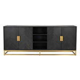 Blackbone Black Oak 4 Door Sideboard with Gold Base and Open Compartment by Richmond Interiors - Maison Rêves UK