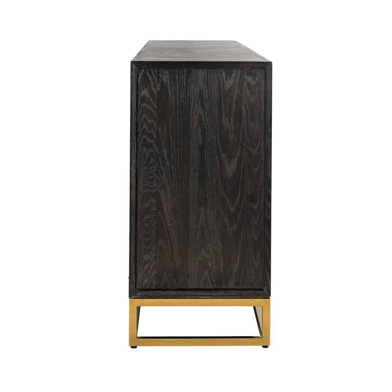 Blackbone Black Oak 4 Door Sideboard with Gold Base and Open Compartment by Richmond Interiors - Maison Rêves UK