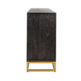 Blackbone Black Oak 4 Door Sideboard with Gold Base and Open Compartment by Richmond Interiors - Maison Rêves UK