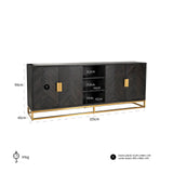 Blackbone Black Oak 4 Door Sideboard with Gold Base and Open Compartment by Richmond Interiors - Maison Rêves UK