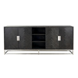 Blackbone Black Oak 4 Door Sideboard with Silver Base and Open Compartment by Richmond Interiors - Maison Rêves UK