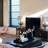 Blackbone Black Oak 4 Door Sideboard with Silver Base and Open Compartment by Richmond Interiors - Maison Rêves UK