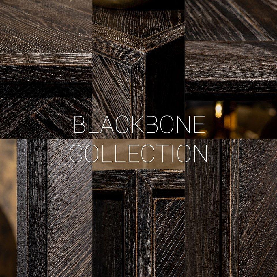 Blackbone Black Oak 4 Door Sideboard with Silver Base and Open Compartment by Richmond Interiors - Maison Rêves UK