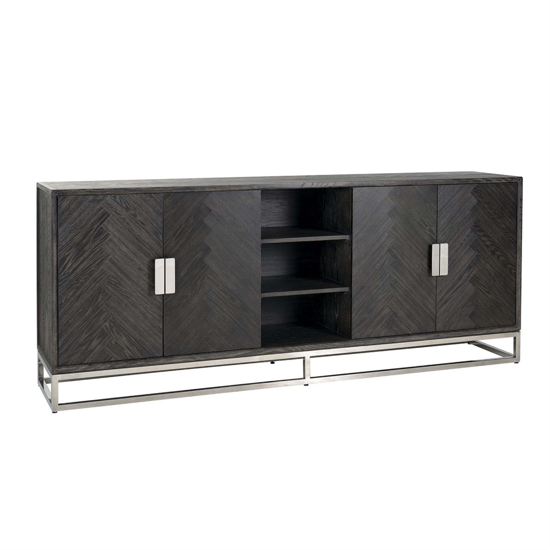 Blackbone Black Oak 4 Door Sideboard with Silver Base and Open Compartment by Richmond Interiors - Maison Rêves UK