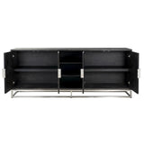 Blackbone Black Oak 4 Door Sideboard with Silver Base and Open Compartment by Richmond Interiors - Maison Rêves UK