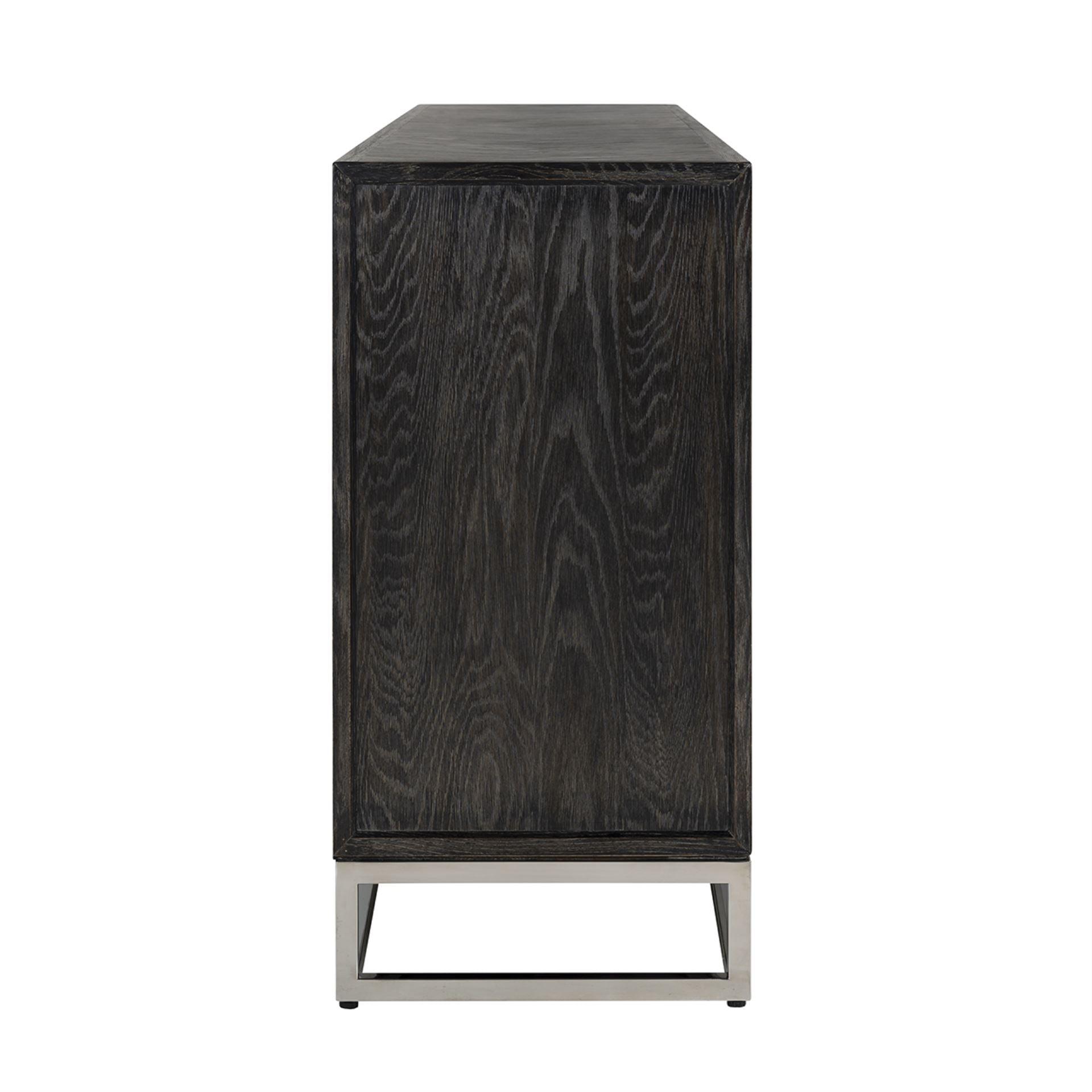 Blackbone Black Oak 4 Door Sideboard with Silver Base and Open Compartment by Richmond Interiors - Maison Rêves UK