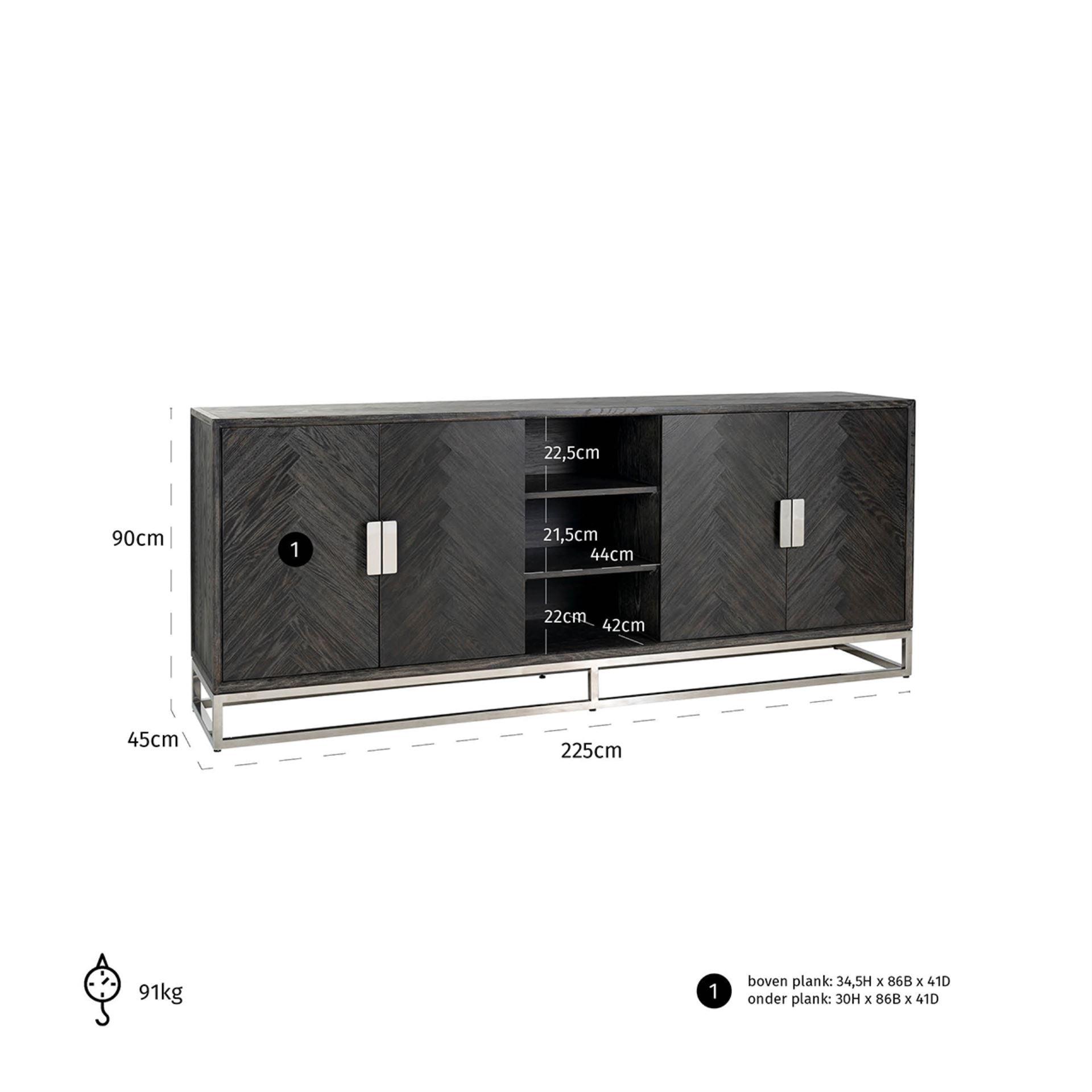 Blackbone Black Oak 4 Door Sideboard with Silver Base and Open Compartment by Richmond Interiors - Maison Rêves UK