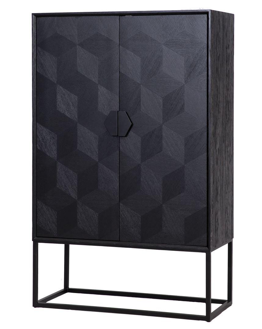 Blax 2 Door Black Wood Cabinet with Black Iron Base by Richmond Interiors - Maison Rêves UK
