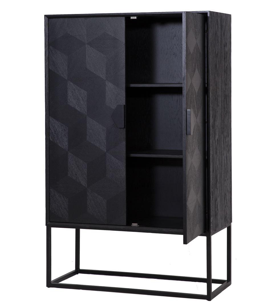 Blax 2 Door Black Wood Cabinet with Black Iron Base by Richmond Interiors - Maison Rêves UK